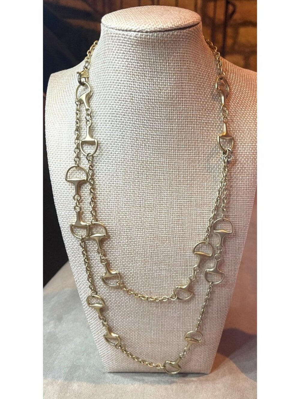Vintage Equestrian Horsebit Statement Gold Tone Necklace
